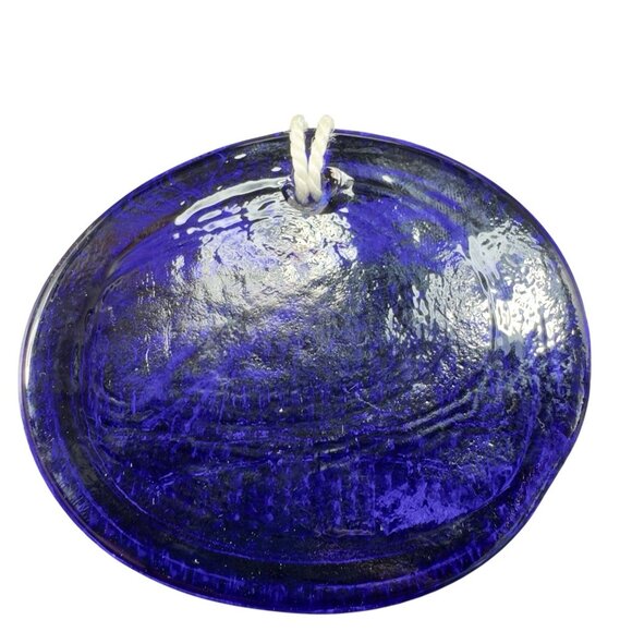 Blenko Mount Vernon Glass Suncatcher Ornament Dark Cobalt Blue Embossed VTG - Picture 2 of 10